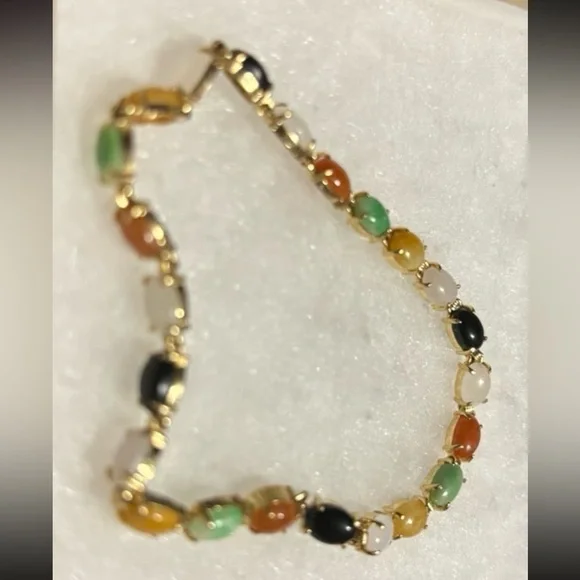 14k gold multi colored stone Jade bracelet